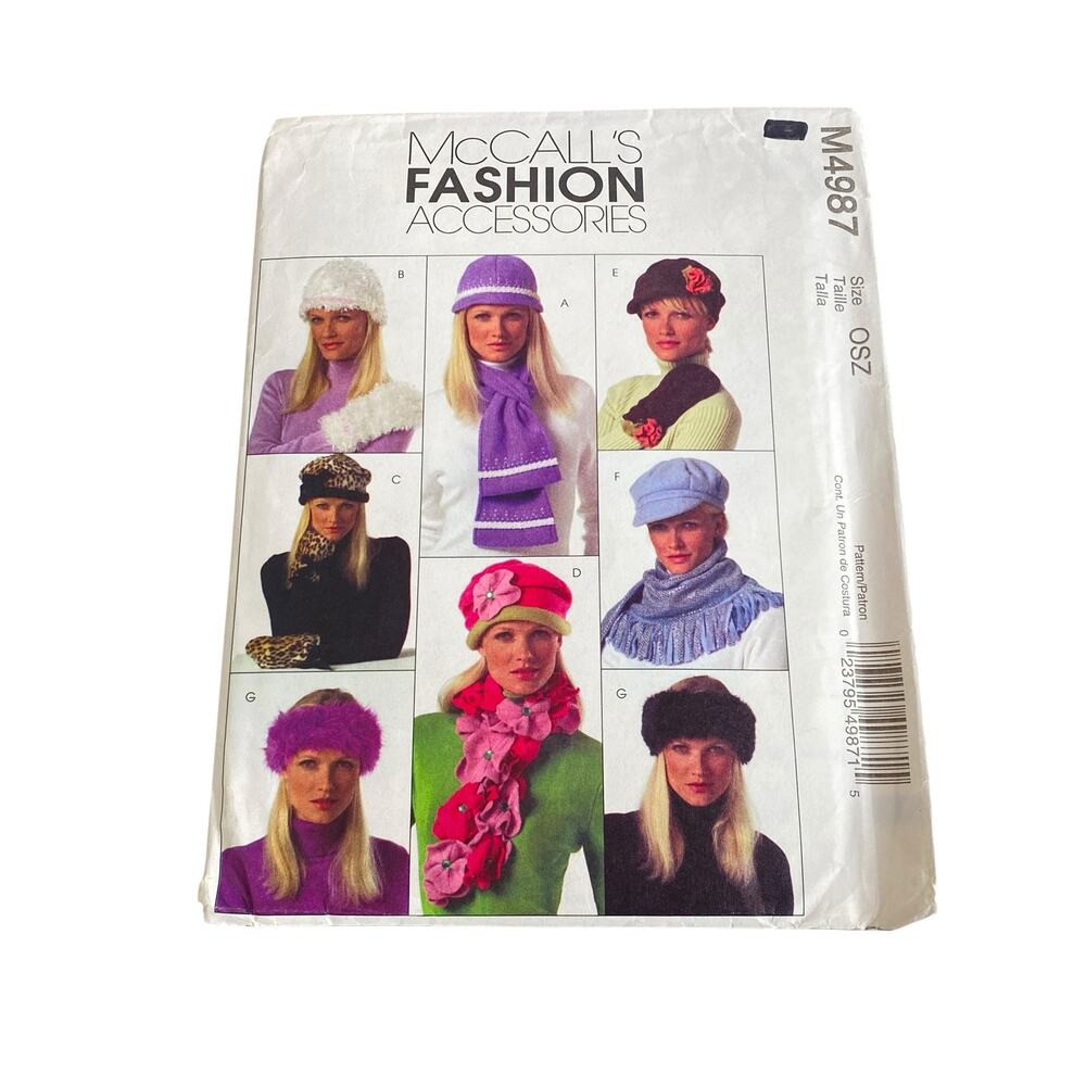 McCalls M4987 Hats Scarves Mittens Headband Sewing Pattern UNCUT S M L Vintage